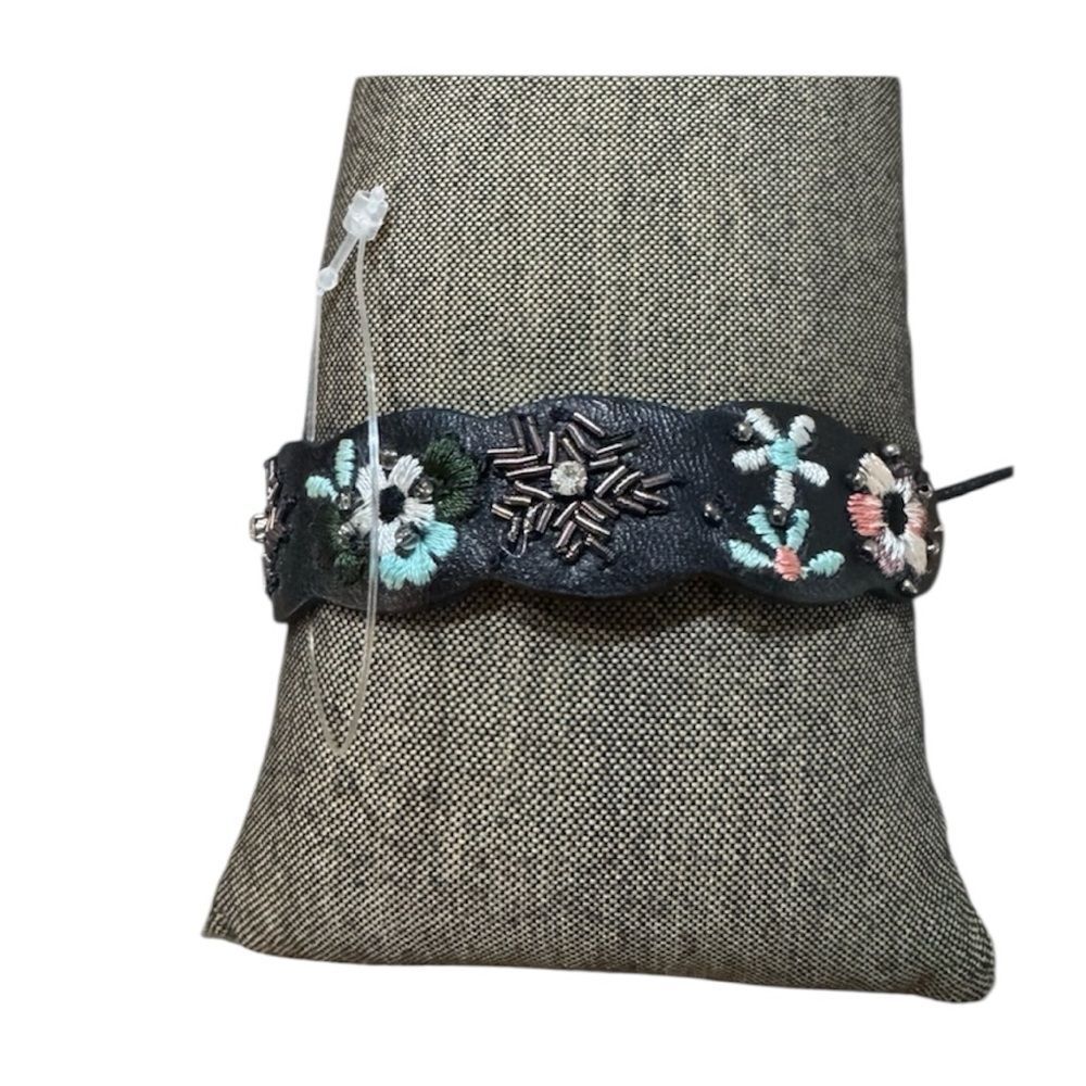NWOT Rebecca Minkoff Floral Embroidered Leather Guitar Strap Bracelet